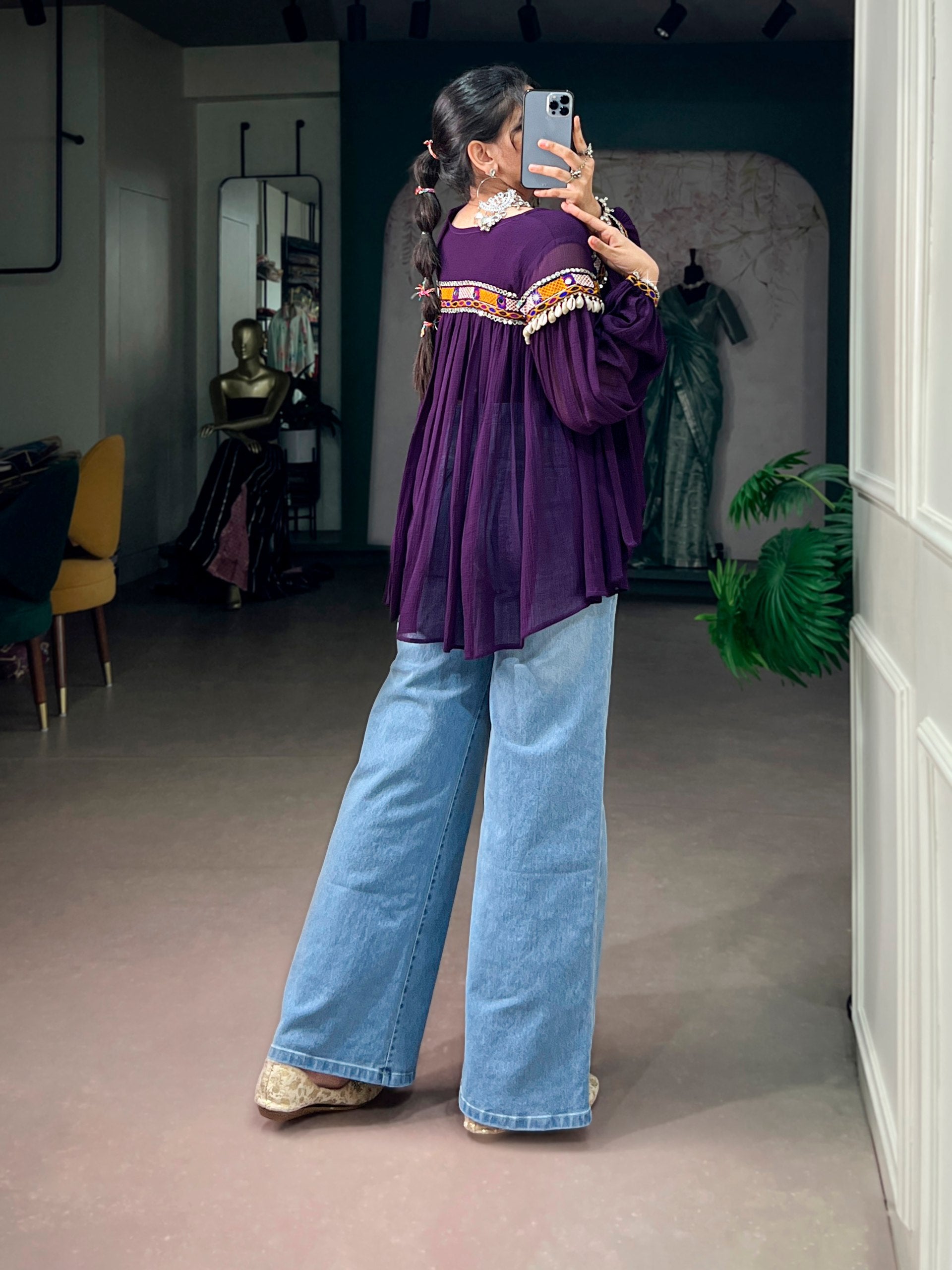 Womenline Purple Boho Embroidered Peasant Top