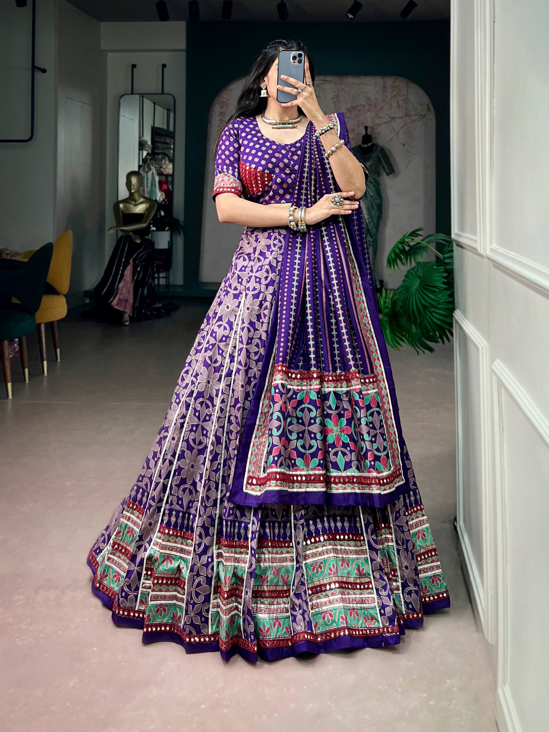 Womenline Royal Purple Navratri Lehenga Choli with Printed Dupatta