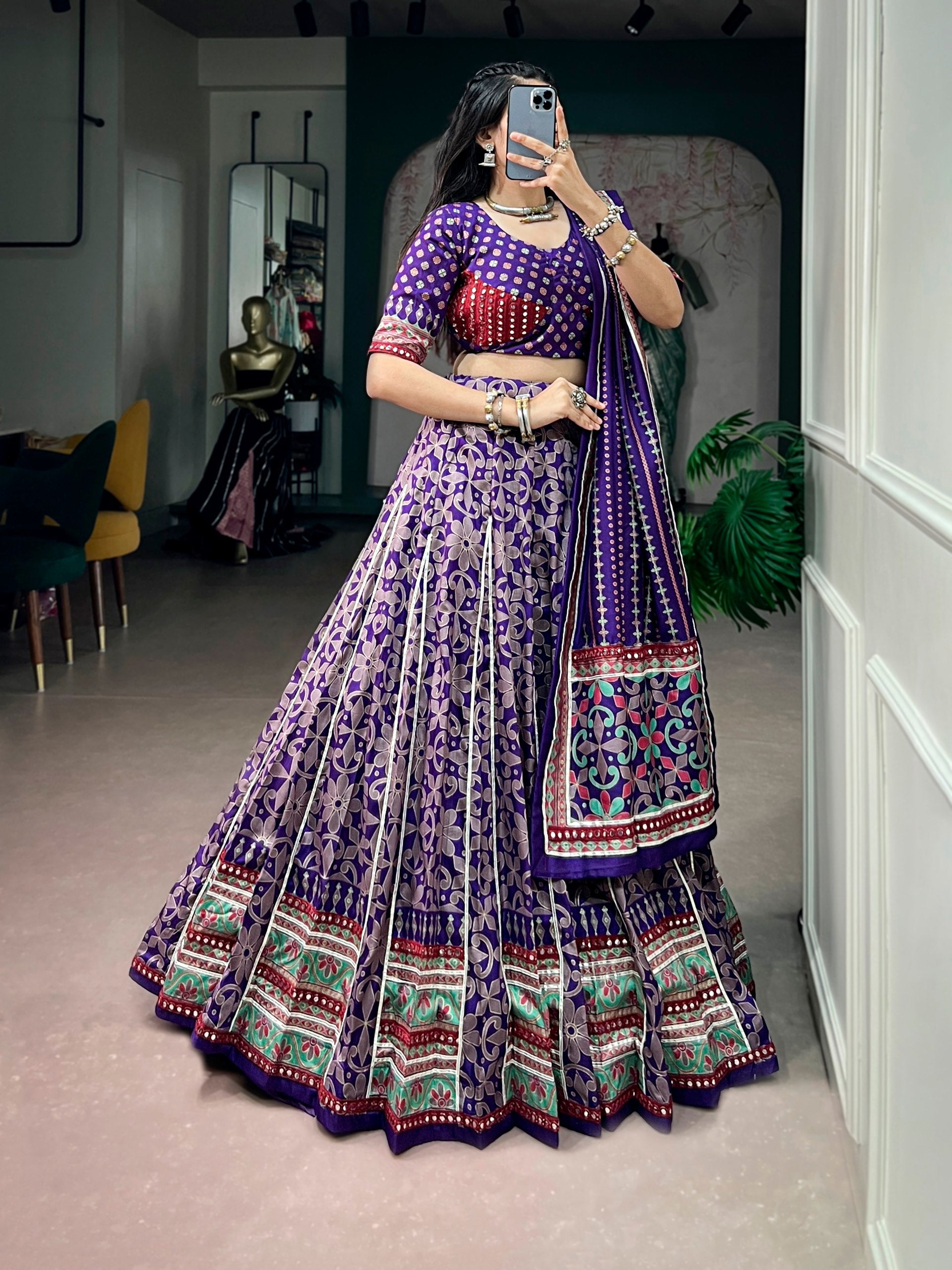 Womenline Royal Purple Navratri Lehenga Choli with Printed Dupatta
