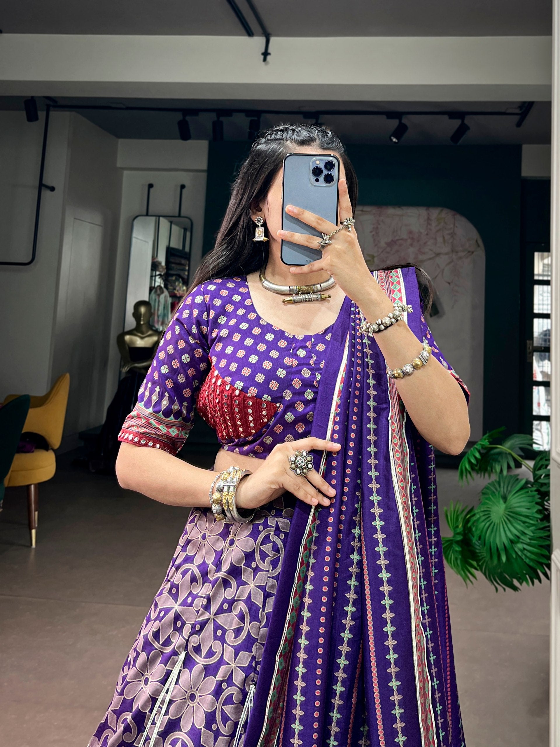 Womenline Royal Purple Navratri Lehenga Choli with Printed Dupatta