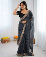 Womenline Black Color Faux Georgette Bandhej Print Saree