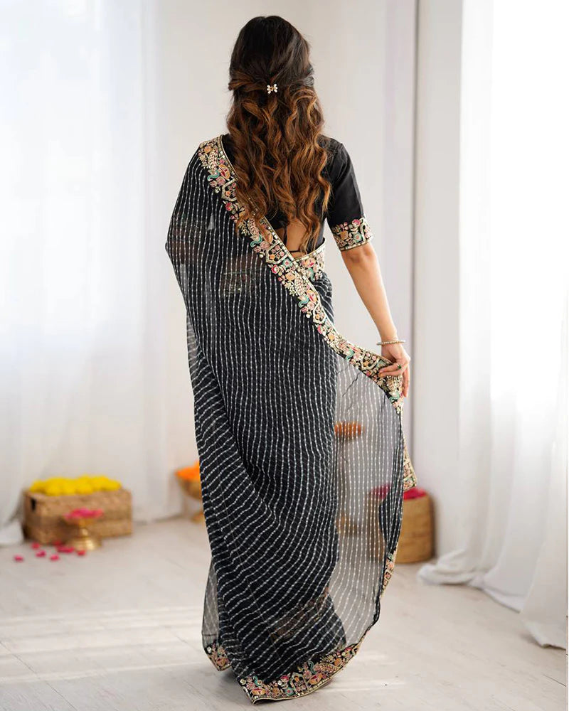 Womenline Black Color Faux Georgette Bandhej Print Saree