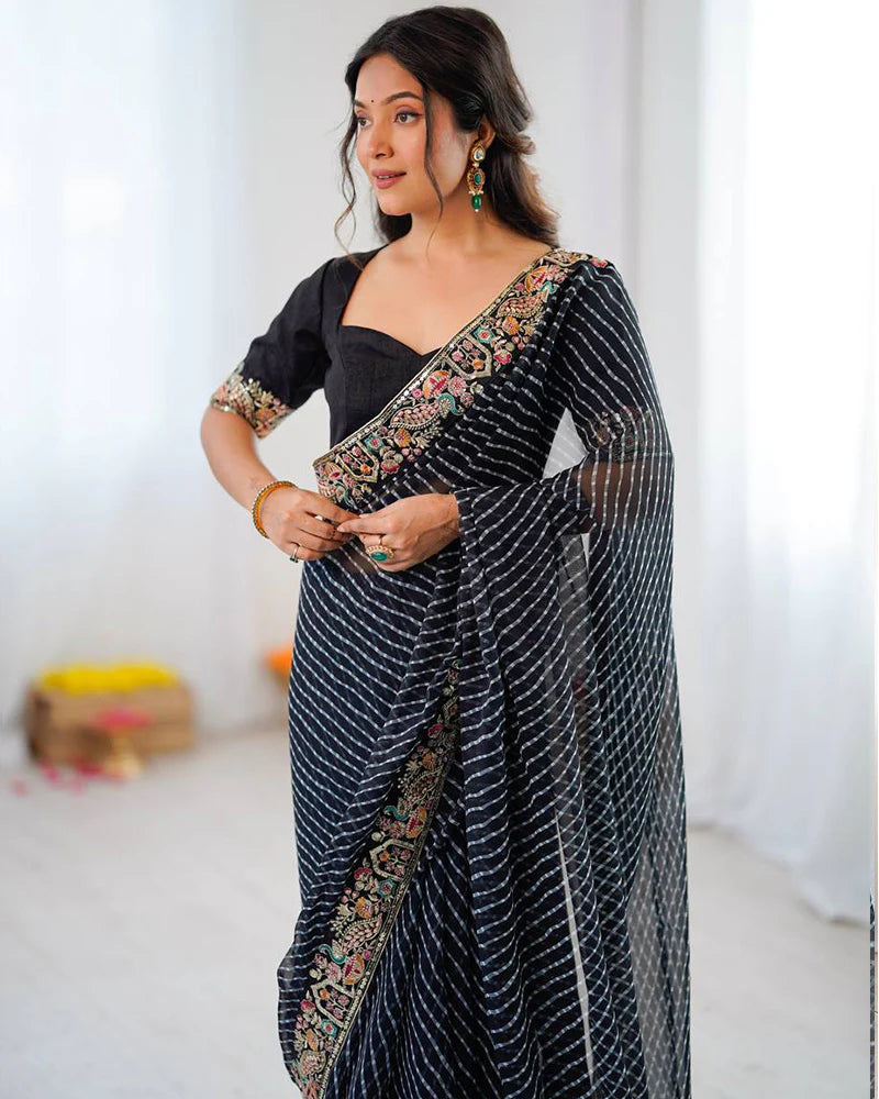 Womenline Black Color Faux Georgette Bandhej Print Saree