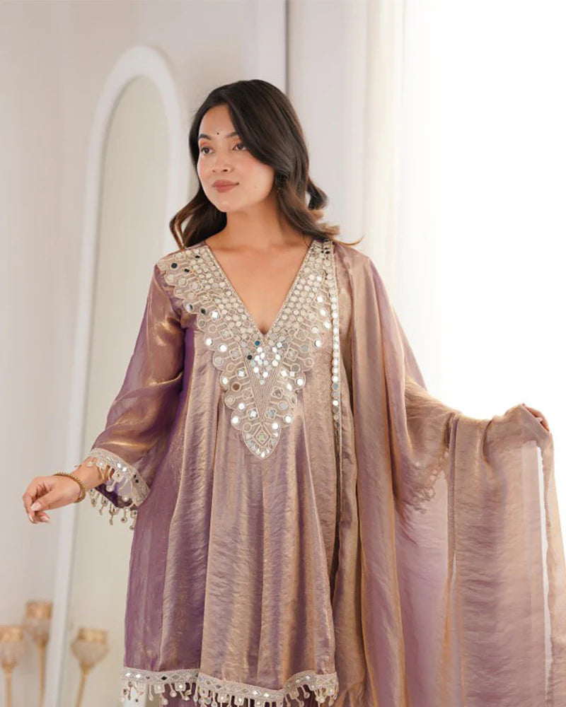 Womenline Purple Color Fendi Silk Embroidered Plazzo Suit