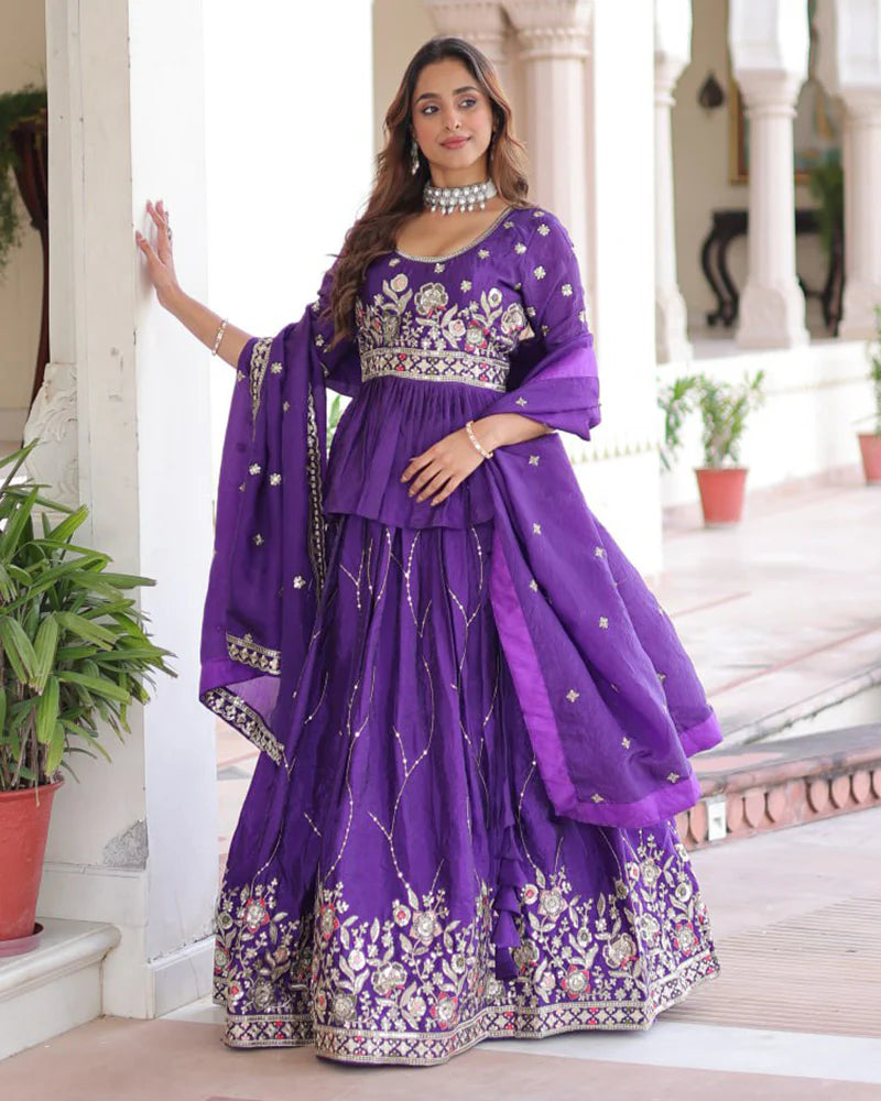 Womenline Purple Color Gold Crush Sequence Embroidered Lehenga Choli