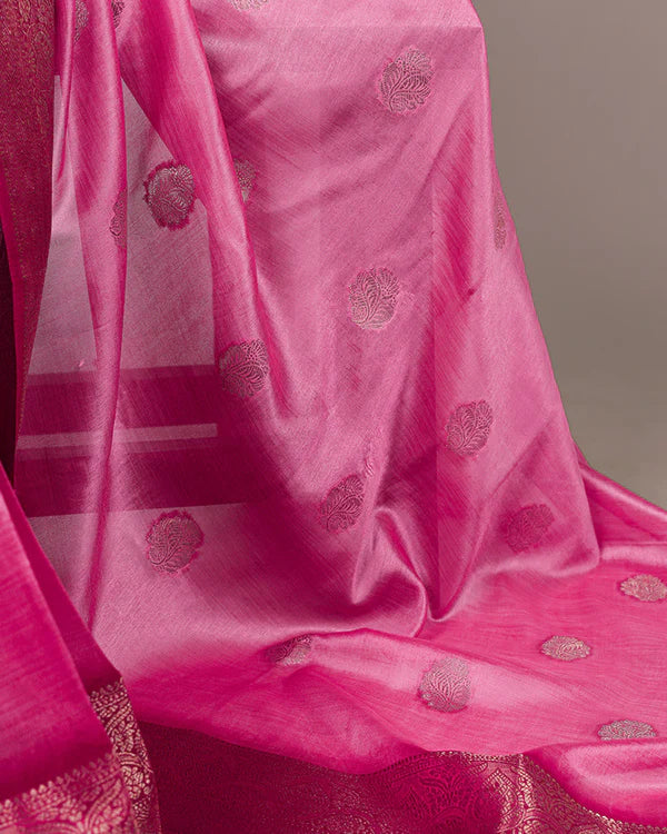 Womenline Pink Color Rumali Silk Zari Weaving Saree