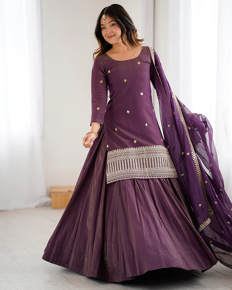 Womenline Dusty Mauve Color Western Style Embroidered Lehenga Choli