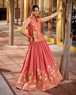 Womenline Peach Color Pure Shimmer Embroidered Lehenga Choli