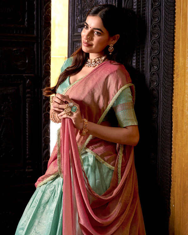 Womenline Sky Blue Color Dupion Silk Zari Weaving Half Saree