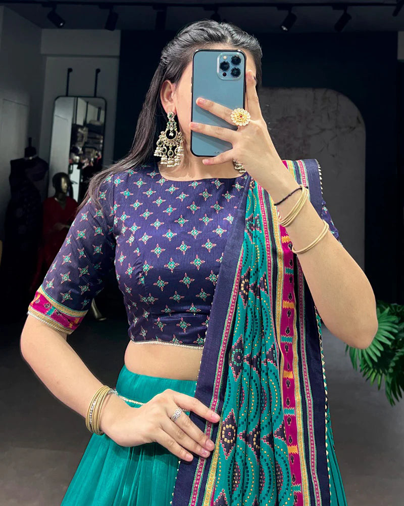 Womenline Sky Blue Color Tasar Silk Traditional Lehenga Choli