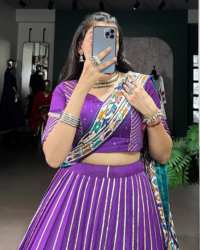 Womenline Traditional Purple Color Chanderi Navratri Lehenga Choli