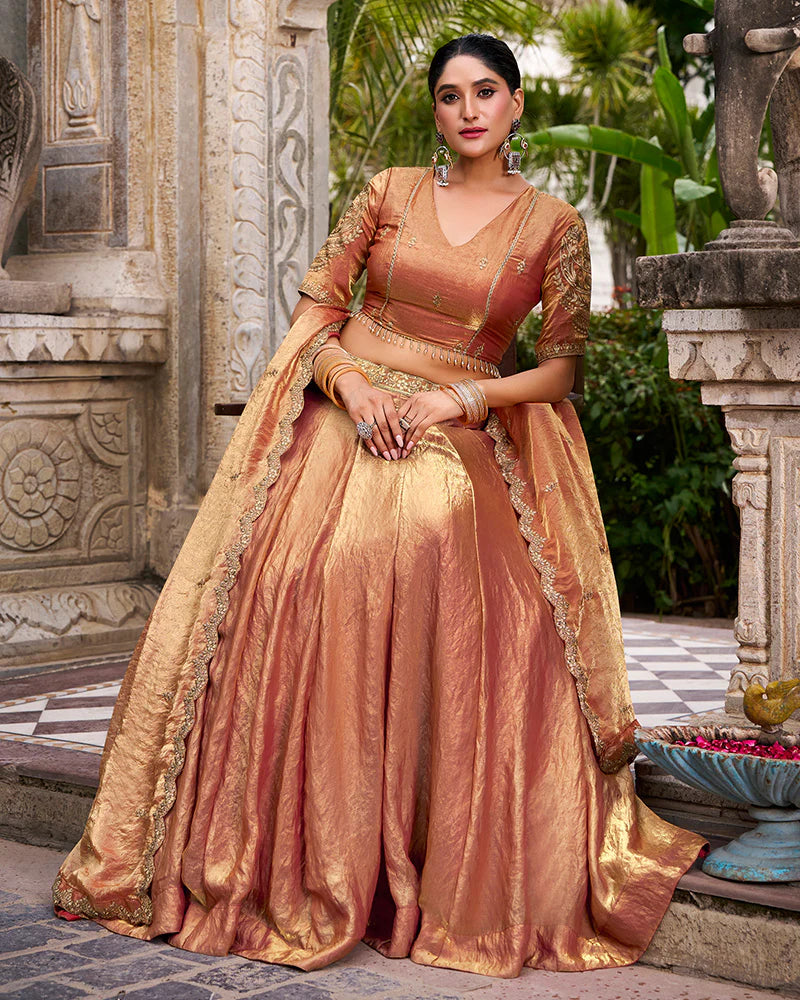 Womenline Rust Orange Color Fendi Pastel Lehenga Choli
