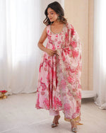 Womenline Baby Pink Color Pure Muslin Cotton Three Piece Anarkali Suit