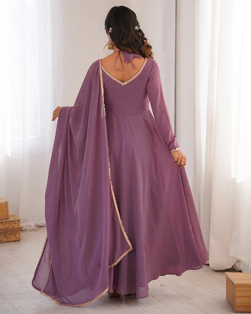 Womenline Mauve Pink Color Pure Blooming Georgette Anarkali Gown