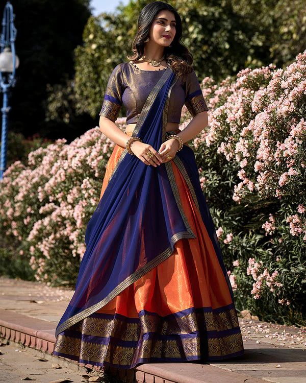 Womenline Orange Color Kanchipuram Silk Designer Half Saree