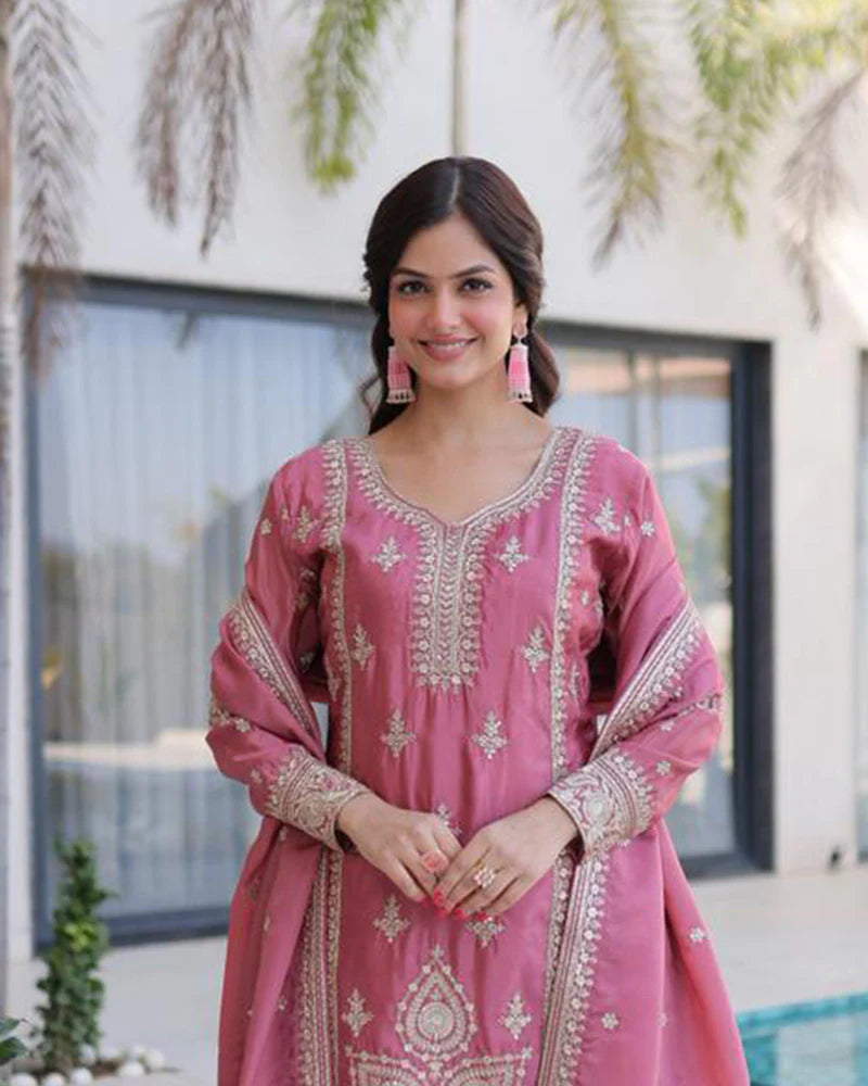 Womenline Pink Color Ho Silk Embroidered Kurti Suit