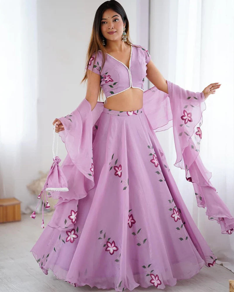 Womenline Purple Color Fandy Crush Printed Lehenga Choli