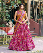 Womenline Pink Color Tasar Silk Foil Printed Lehenga Choli