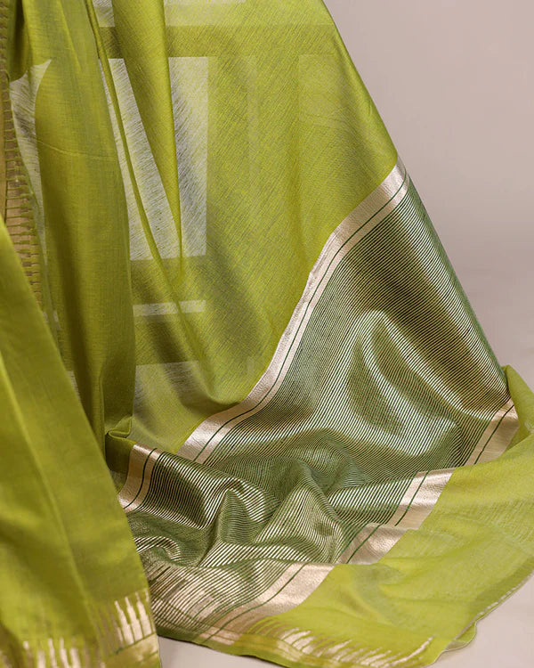 Womenline Olive Green Color Cotton Silk Zari Weaving Saree