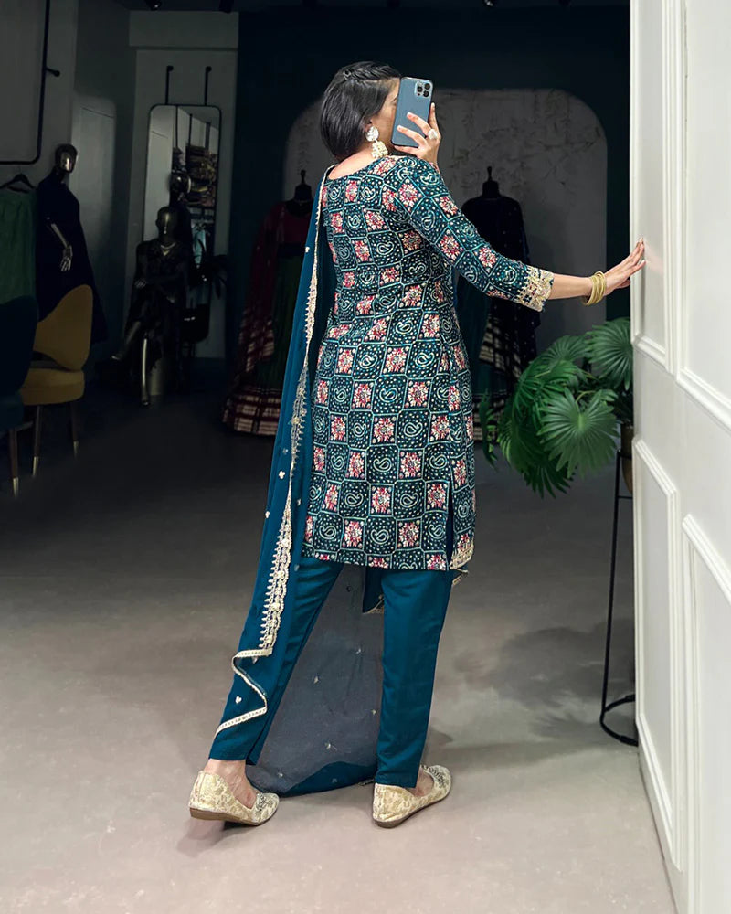 Womenline Rama Color Rayon Three Piece Kurti Suit