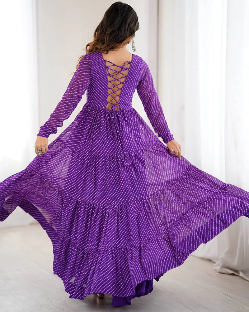 Womenline purple Color Georgette Laheriya Print Navratri Gown