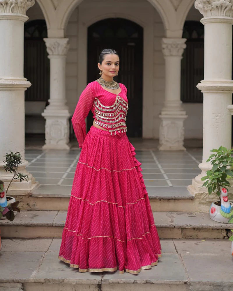 Womenline Rani Pink Color Soft Georgette Navratri Lehenga Choli