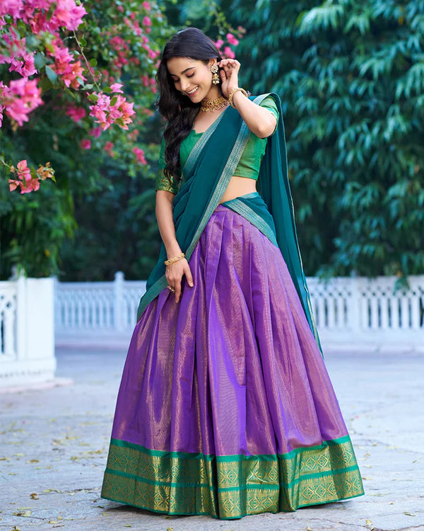 Womenline Luvender Color Kanchipuram Silk Designer Half Saree
