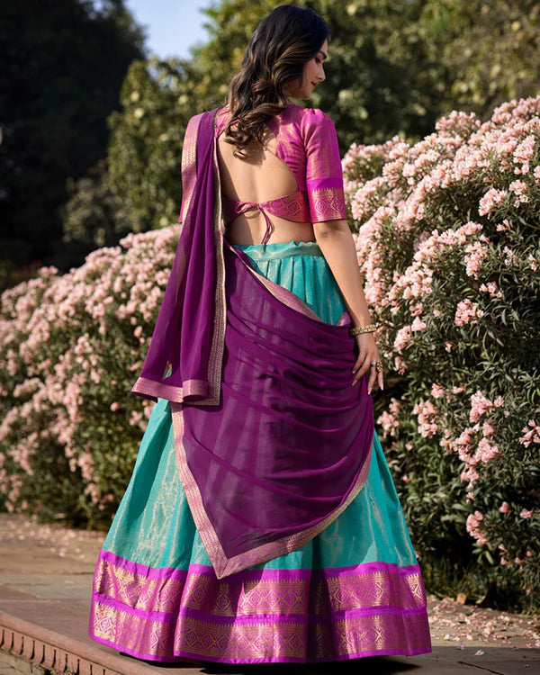 Womenline Sky Blue Color Kanchipuram Silk Designer Half Saree
