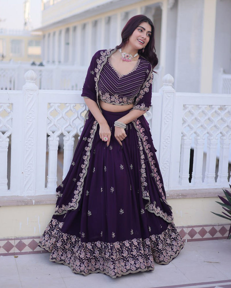 Womenline Royal Purple Color Blooming Embroidered Lehenga Choli