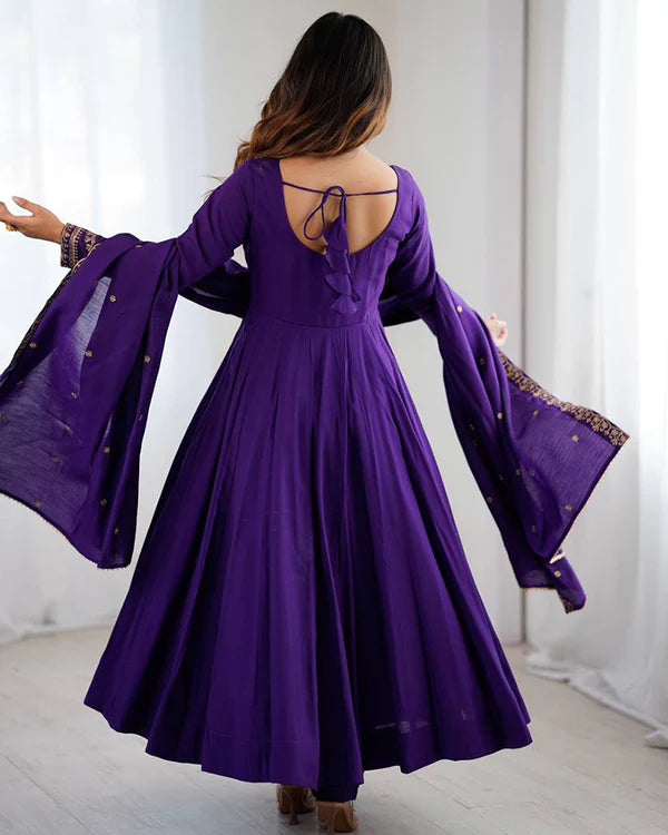 Womenline Purple Color Chanderi Silk Three Piece Anarkali Suit
