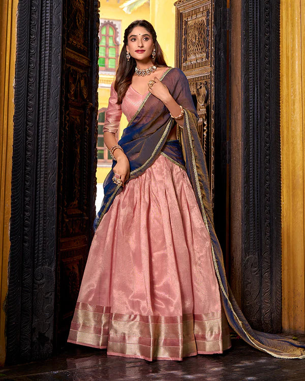 Womenline Light Pink Color Dupion Silk Zari Weaving Half Saree