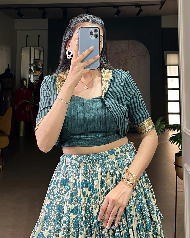 Womenline Sky Blue Color Tasar Silk Viscose Printed Lehenga Choli