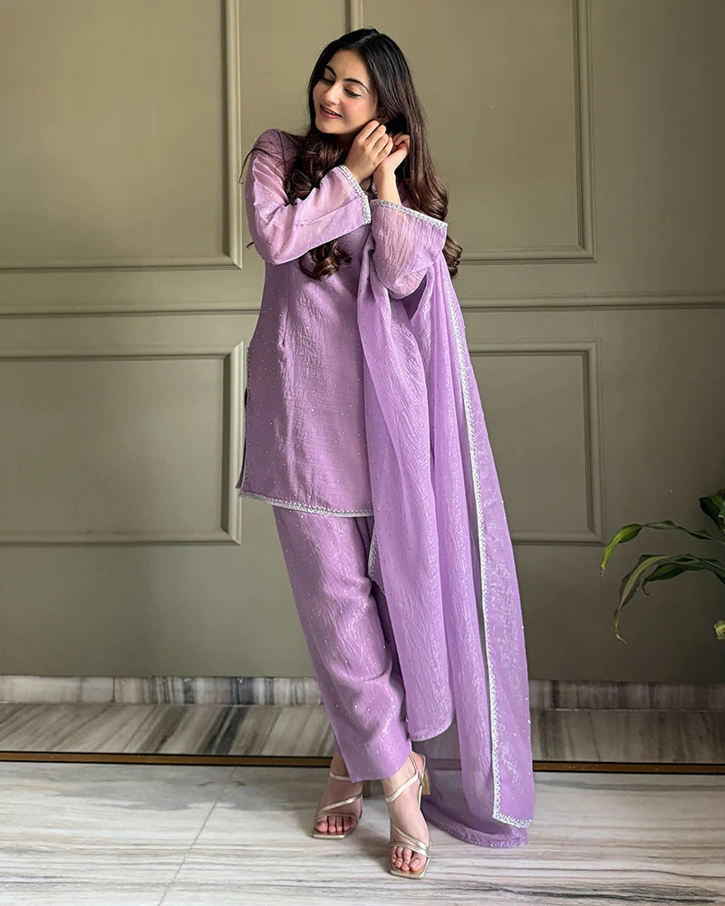 Womenline Luvender Color Crunchy Silk Farshi Suit