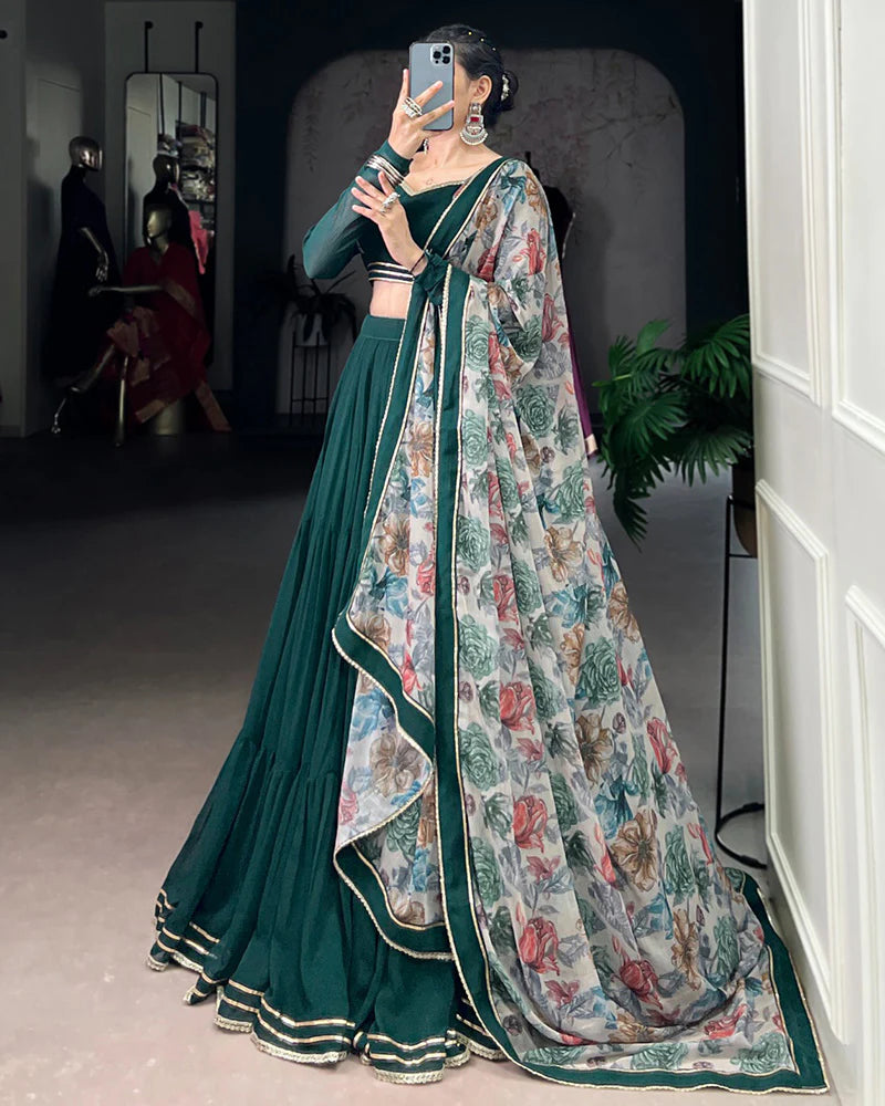Womenline Traditional Green Color Marble Navratri Lehenga Choli