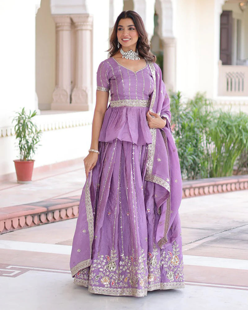 Womenline Luvender Color Gold Crush Sequence Embroidered Lehenga Choli