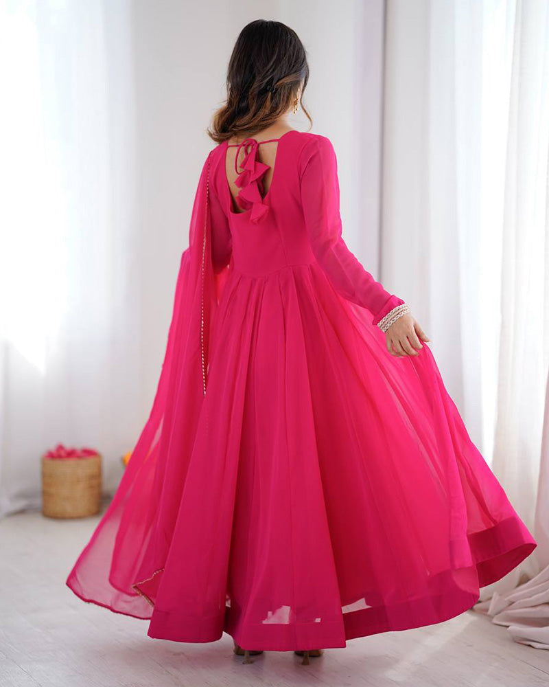 Womenline Pink Color Georgette Three Piece Anarkali Suit