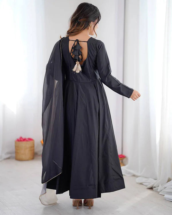 Womenline Black Color Soft French Crape Embroidered Anarkali Suit