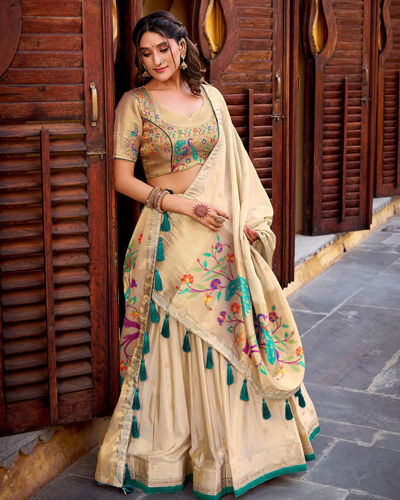 Womenline Designer Bottle Green Color Paithani Silk Lehenga Choli