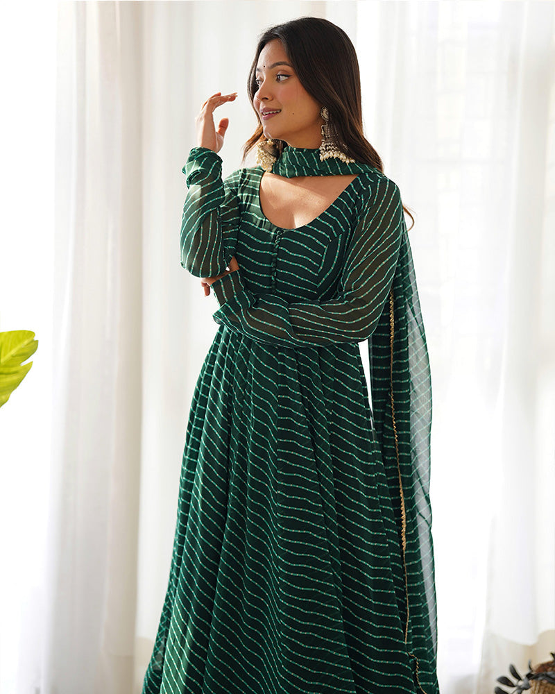 Womenline Green Color Laheriya Print Georgette Three Piece Anarkali Suit