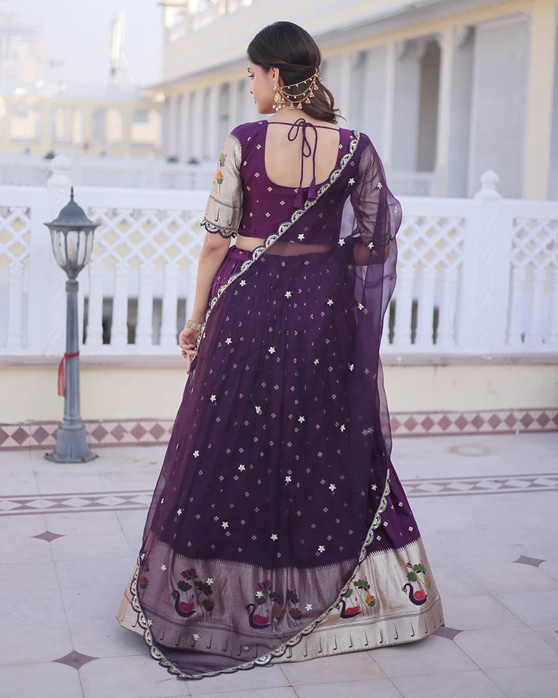 Womenline Wine Color Dola Silk Embroidered Lehenga Choli