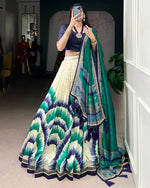 Womenline Navy Blue Color Tasar Silk Dye Printed Lehenga Choli