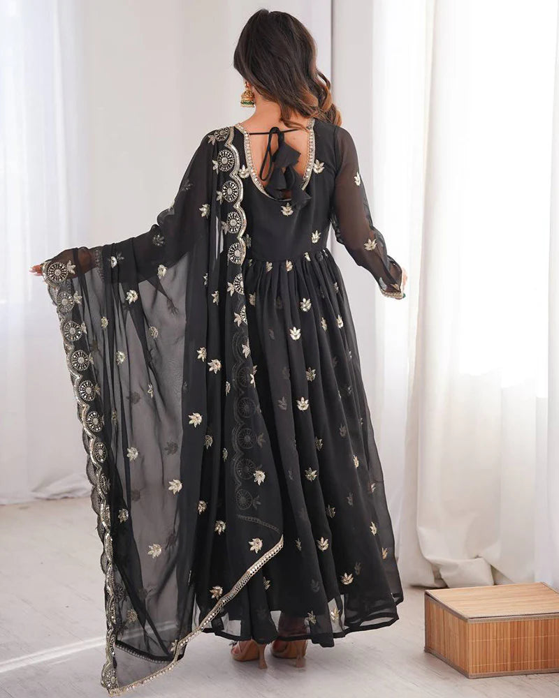 Womenline Black Color Georgette Sequence Embroidered Anarkali Suit