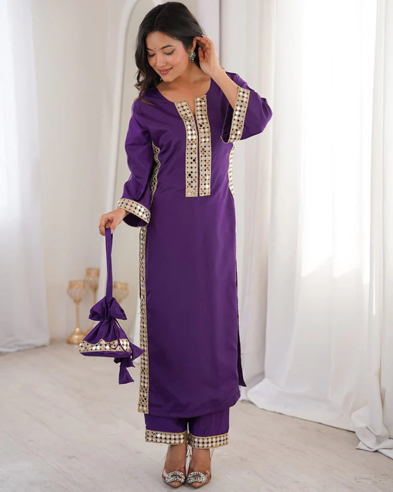Womenline Purple Color Natural Crape Kurti Suit