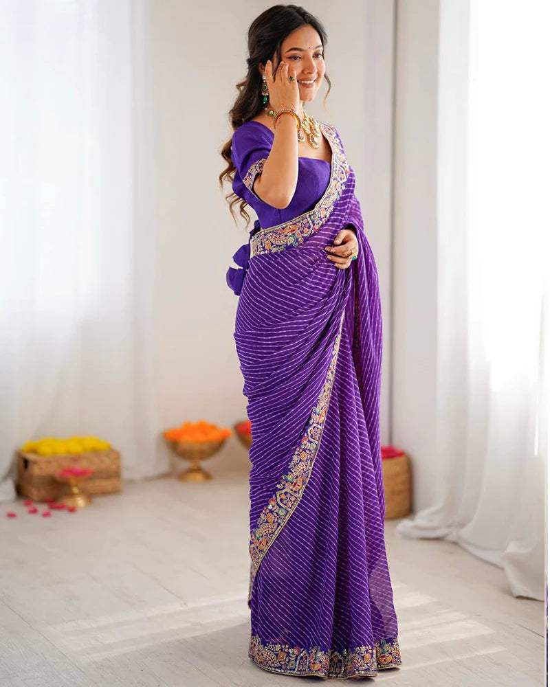 Womenline Purple Color Faux Georgette Bandhej Print Saree