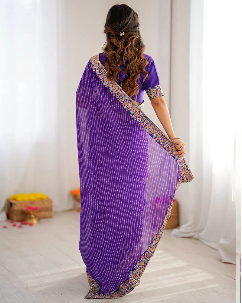 Womenline Purple Color Faux Georgette Bandhej Print Saree