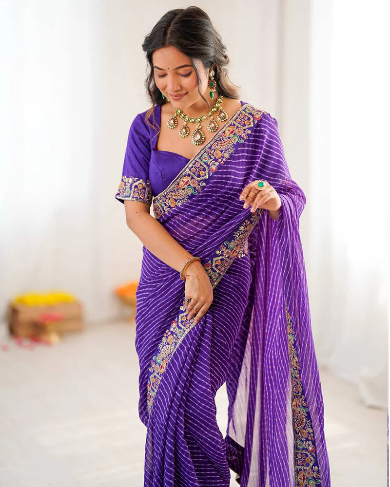 Womenline Purple Color Faux Georgette Bandhej Print Saree