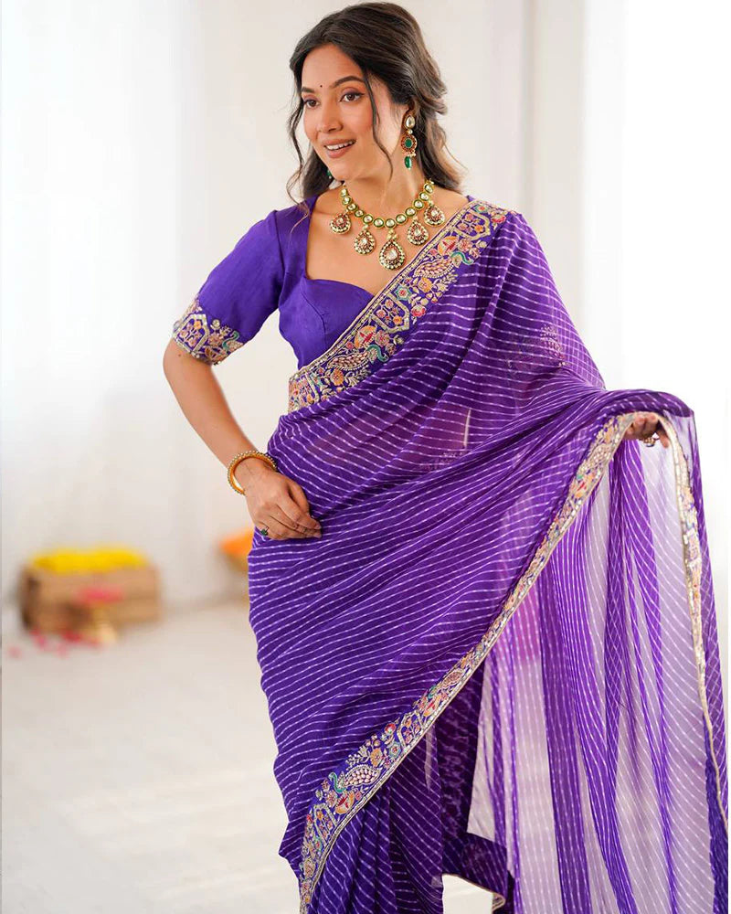 Womenline Purple Color Faux Georgette Bandhej Print Saree