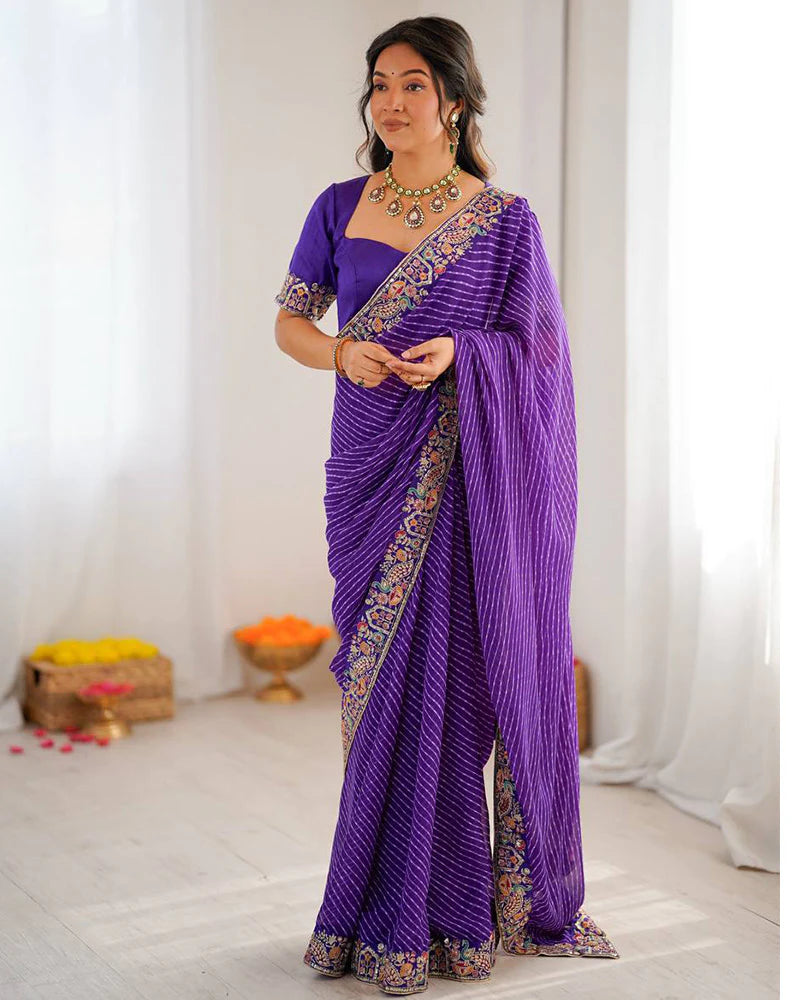 Womenline Purple Color Faux Georgette Bandhej Print Saree
