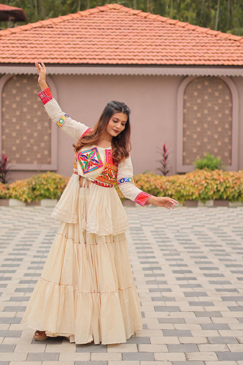 Womenline off white color cotton Navratri Lehenga Choli