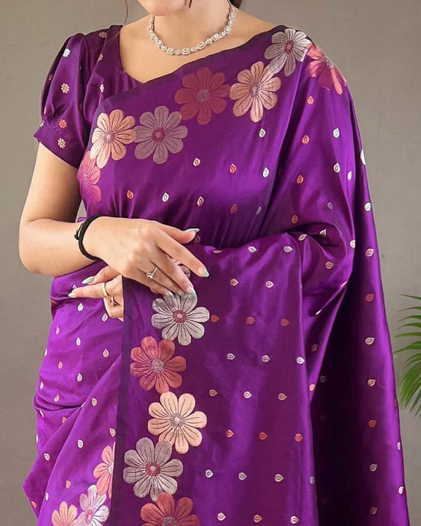 Womenline Jacquard Design Purple color Soft Lichi Silk Saree